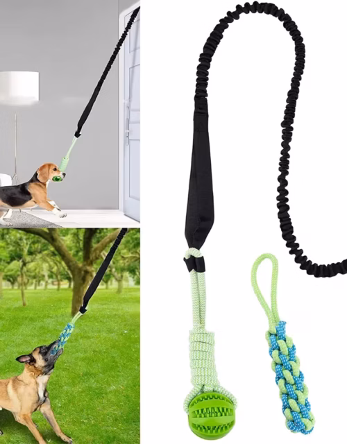 Interactive Dog Toy Tug of War Spring Rope Dogs Outdoor and Indoor Hanging Pull Rope Ball Puppy Molar Teeth Cleaning Chew Toys
