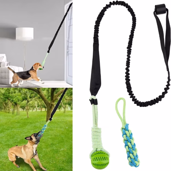 Interactive Dog Toy Tug of War Spring Rope Dogs Outdoor and Indoor Hanging Pull Rope Ball Puppy Molar Teeth Cleaning Chew Toys